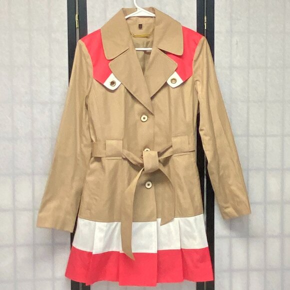 IMAN Jackets & Blazers - Vintage Iman Platinum Pleated Trench Coat Beige Pink White Classic L Rain Jacket